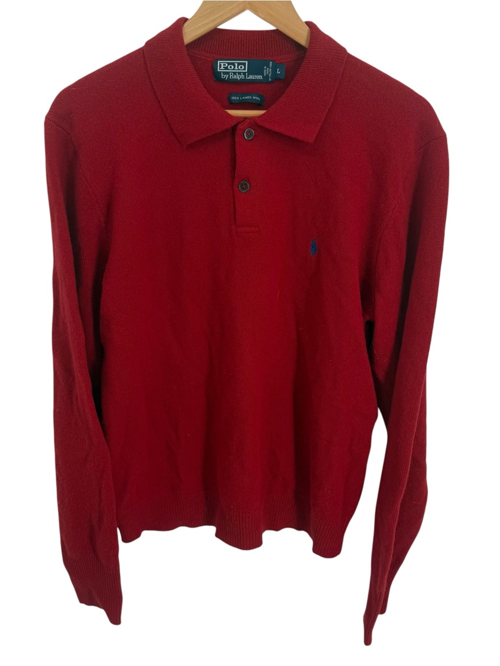 Polo Ralph Lauren Red Lambswool Pullover 1/4 Button Sweater Preppy Pony Size L